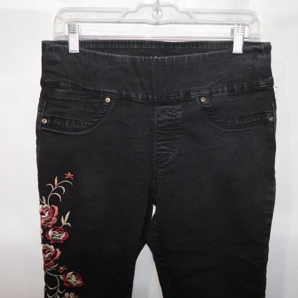 Style & Co Womens S Black Floral Embroidered Skinny Leg Pull On Jean - Picture 5 of 13